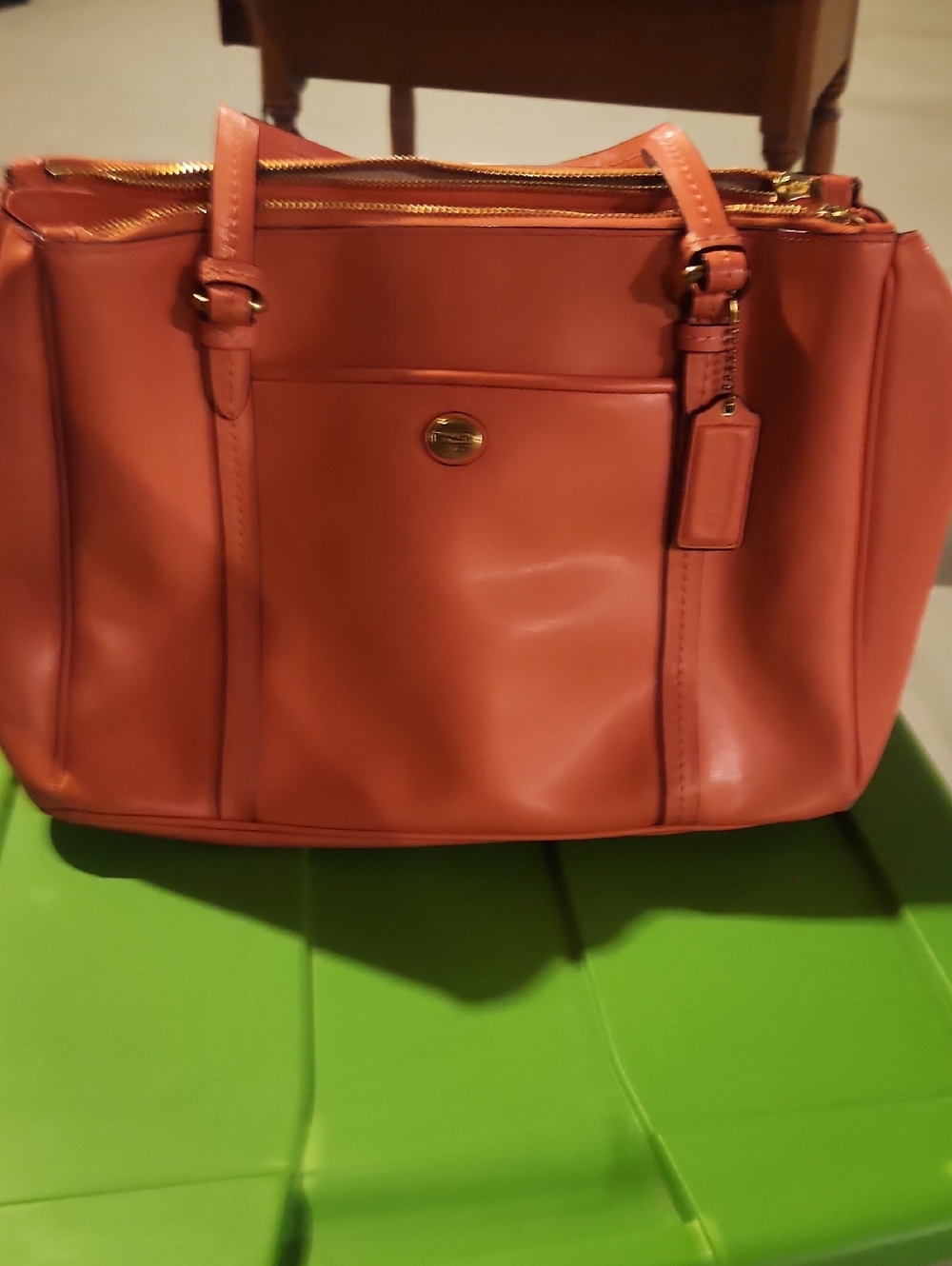 Coach Coral Leather Tote with Gold Hardware